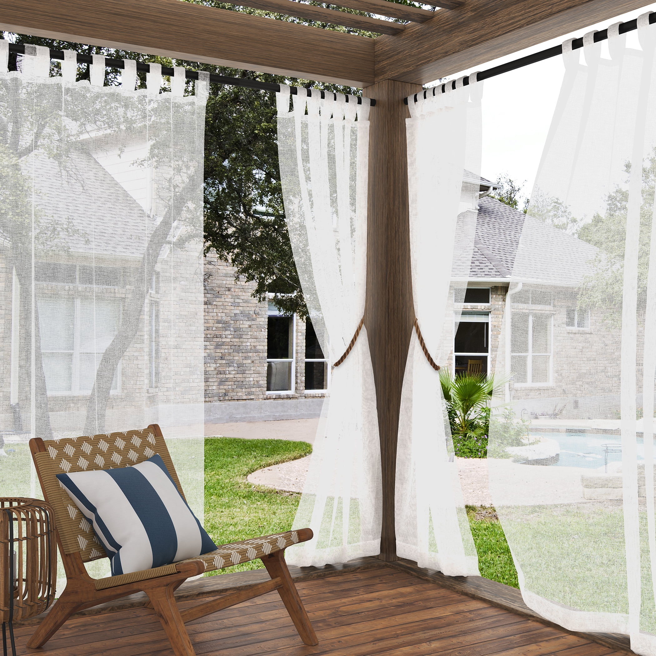 No. 918 84" x 50" White Solid Print Outdoor Curtain With Tab Top