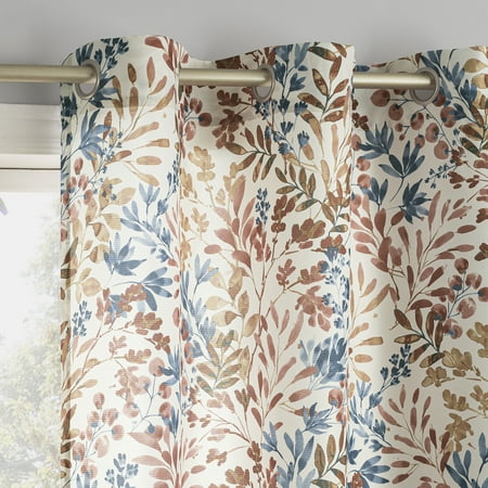 No. 918 Amelie Botanical Print Room Darkening Grommet Curtain Panel, 48"x63", Indigo Blue