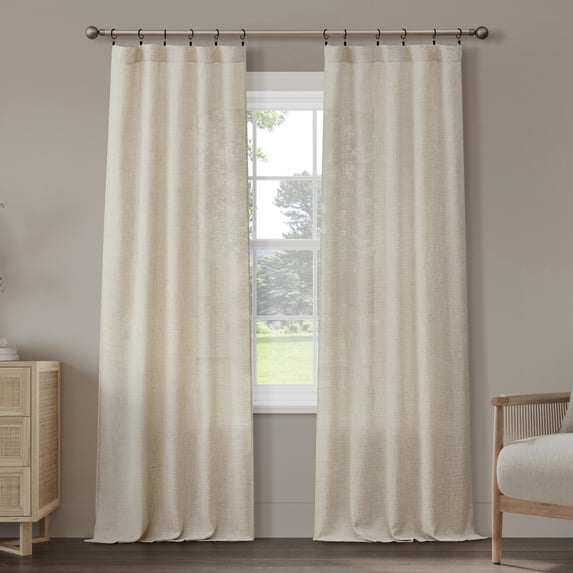 No. 918 Anders 2-pack Faux Linen 3-in-1 Versatile Hanging Semi-Sheer Back Tab/Rod Pocket Curtain Panel Pair with Ring Clips, Natural, 37"W x 84"L (2 Panels)