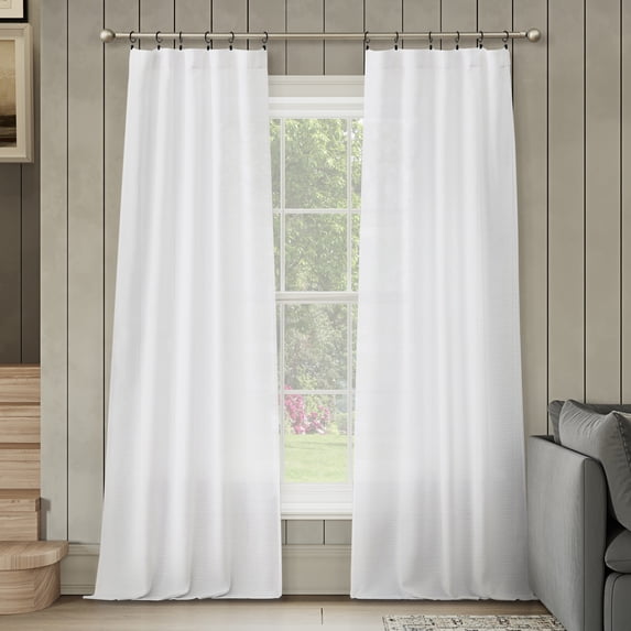 No. 918 Anders 2-pack Faux Linen 3-in-1 Versatile Hanging Semi-Sheer Back Tab/Rod Pocket Curtain Panel Pair with Ring Clips, White, 37"W x 84"L (2 Panels)