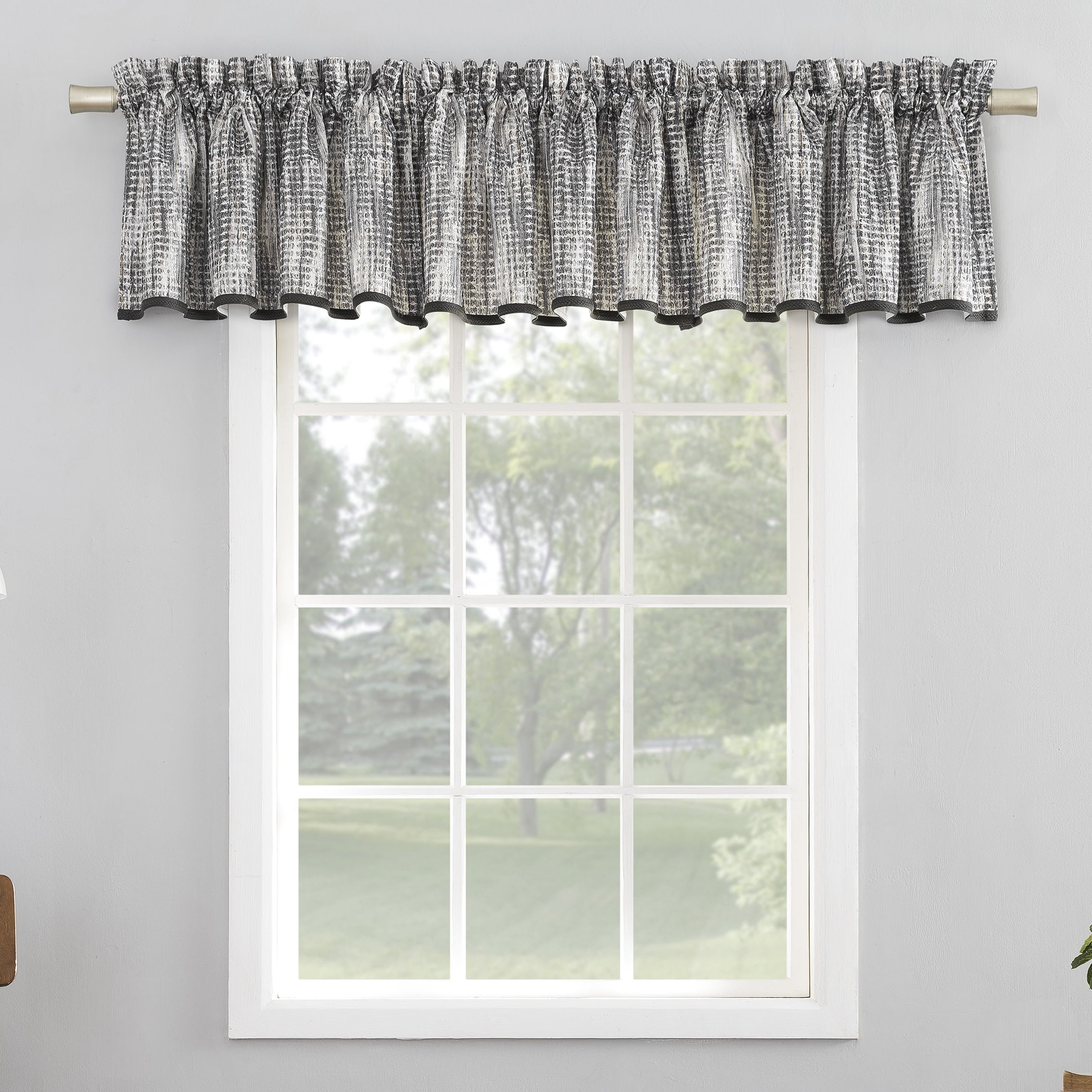 Gray Crosshatch Print Room Darkening Rod Pocket Valance