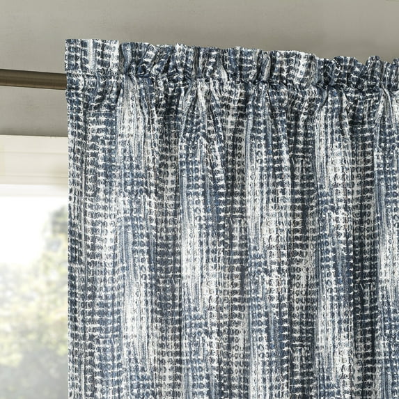 No. 918 Aran Crosshatch Print Semi-Sheer Rod Pocket Curtain Panel, 54"x84", Navy Blue