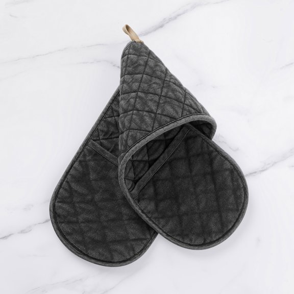 No. 918 Arden Stonewashed 100% Cotton Quilted Double Oven Mitt, Charcoal Gray