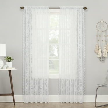 No. 918 Ariella Floral Lace Rod Pocket Curtain Panel, 58"x84", White
