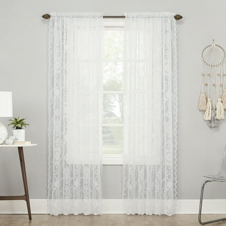 No. 918 Ariella Floral Lace Rod Pocket Curtain Panel, 58"x84", White