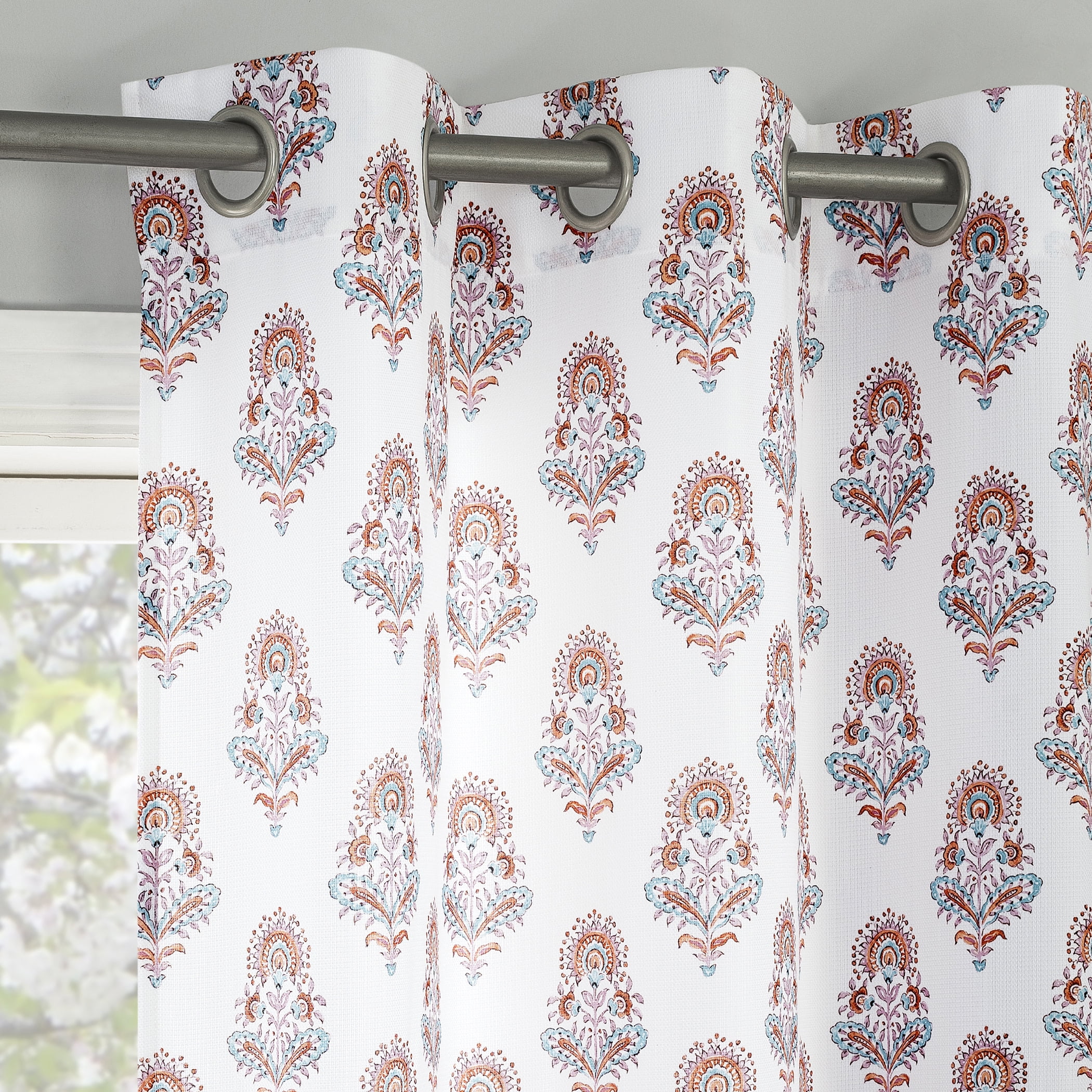Apricot Orange Medallion Print Light-Filtering Grommet Curtain Panel 40" x 63"