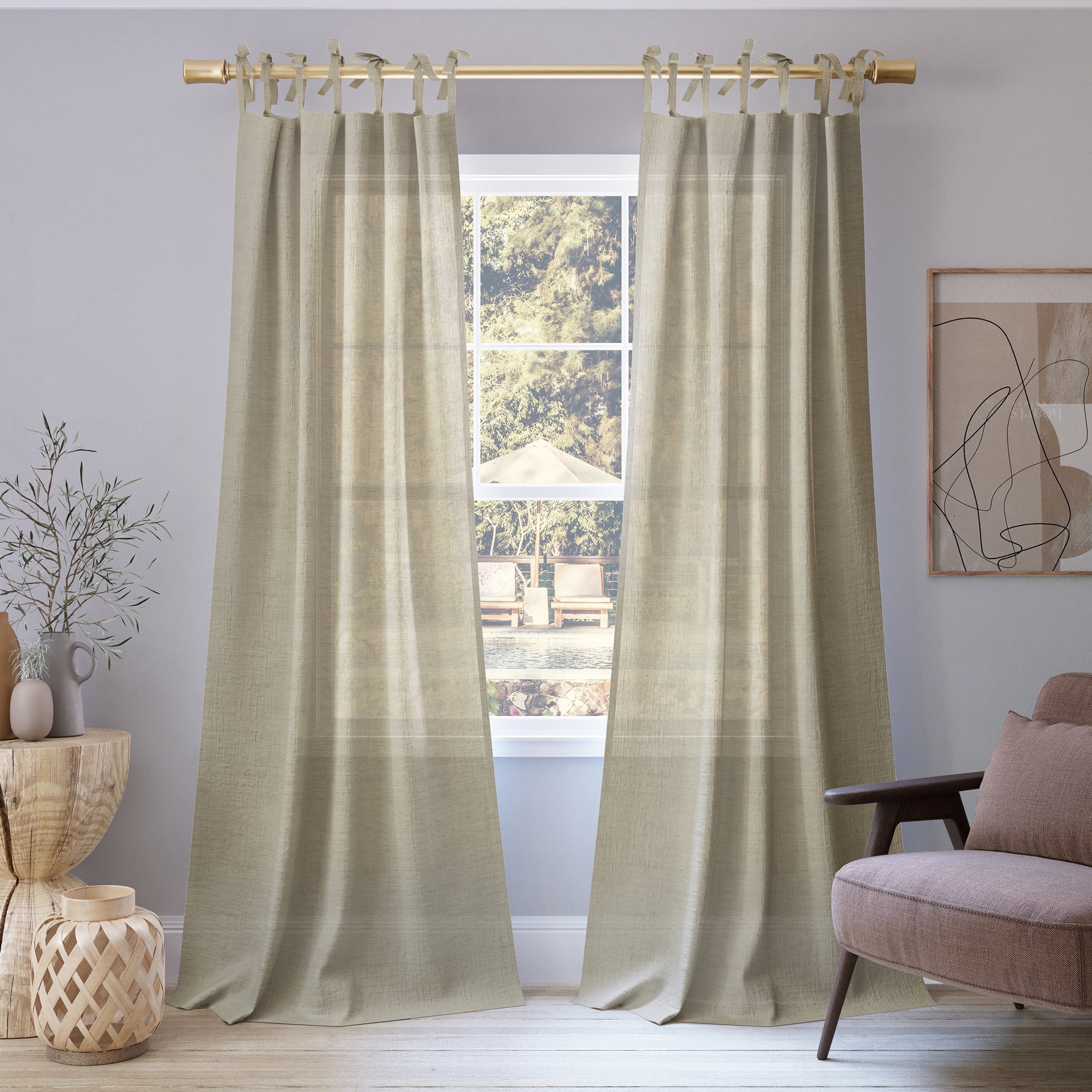 No. 918 Bethany Slub Textured Linen Blend Sheer Tie Top Curtain Panel