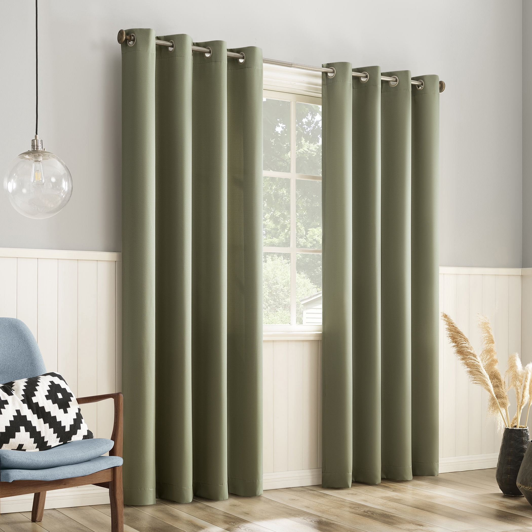 No. 918 Brandon 2-Piece Magnetic Closure Room Darkening  Grommet Top Curtain Panel, Sage Green, 54.0”W x 63"L