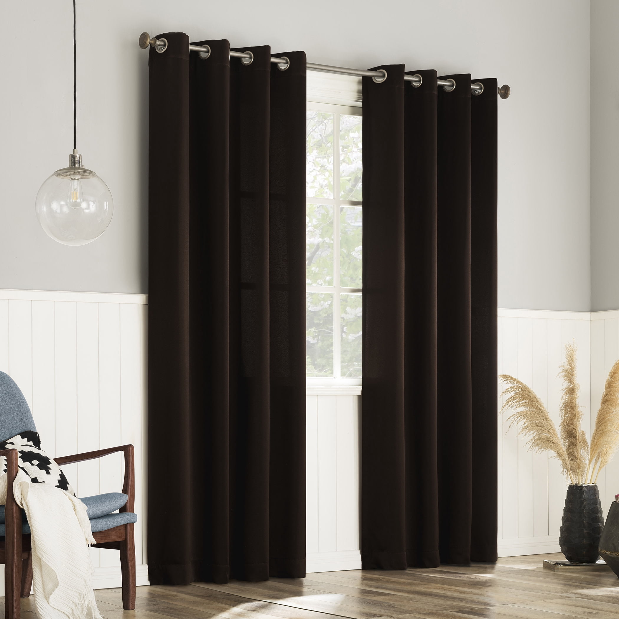No. 918 Brandon 2-Piece Magnetic Closure Room Darkening  Grommet Top Curtain Panel, Chocolate Brown, 54.0”W x 63"L