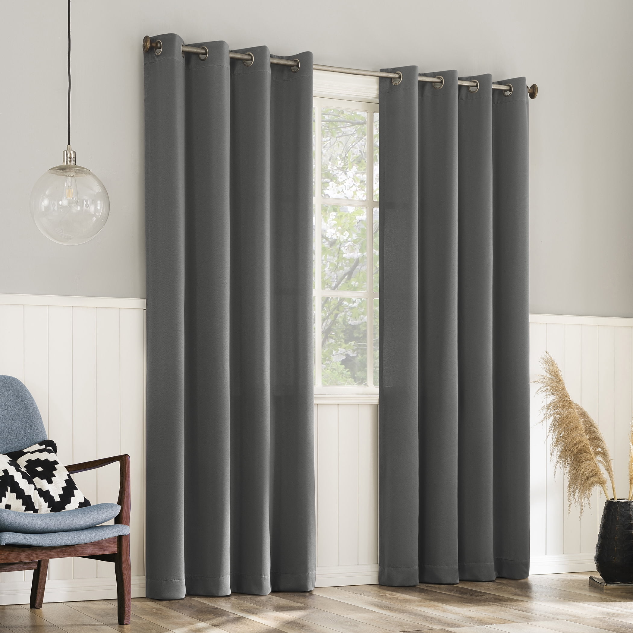 No. 918 Brandon 2-Piece Magnetic Closure Room Darkening  Grommet Top Curtain Panel, Gray, 54.0”W x 84"L