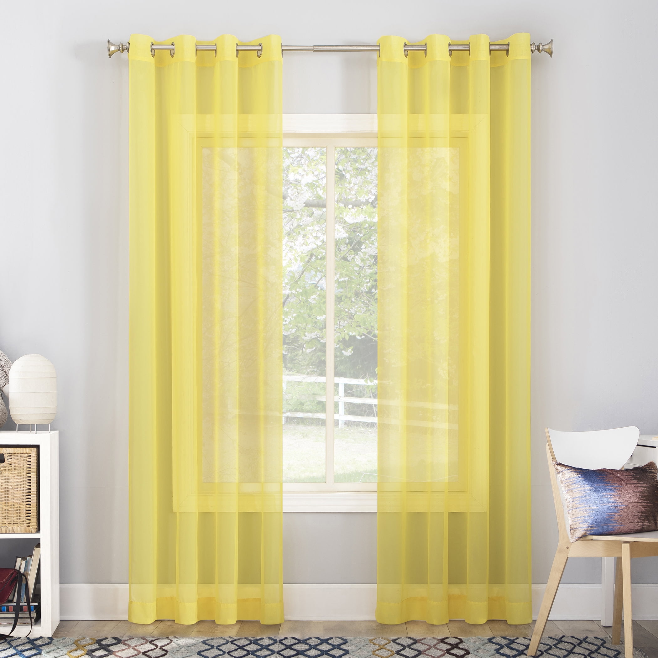 No. 918 Calypso Voile Sheer Grommet Curtain Panel, 59"x63", Lemon Yellow