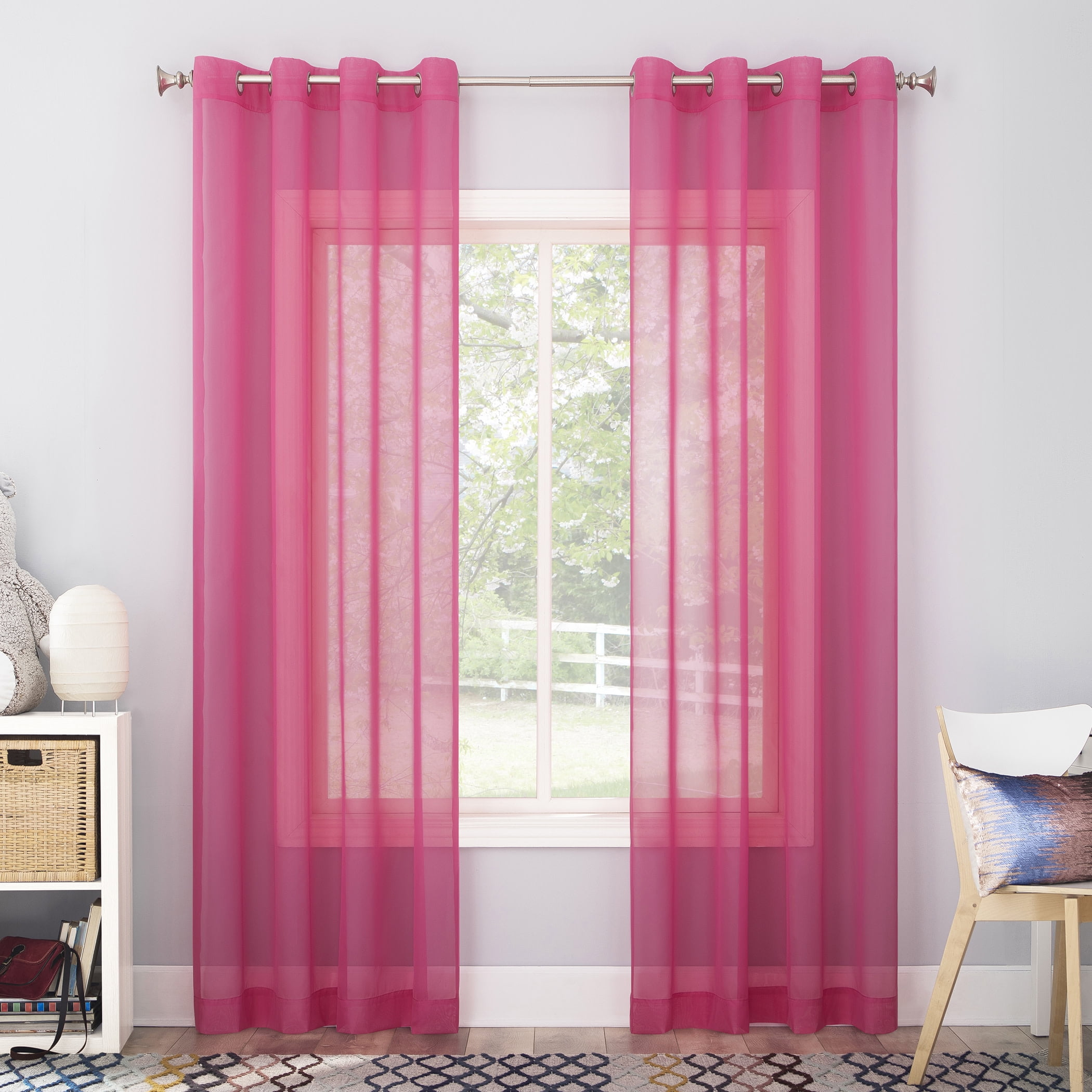 No. 918 Calypso Voile Sheer Grommet Curtain Panel, 59"x63", Pink