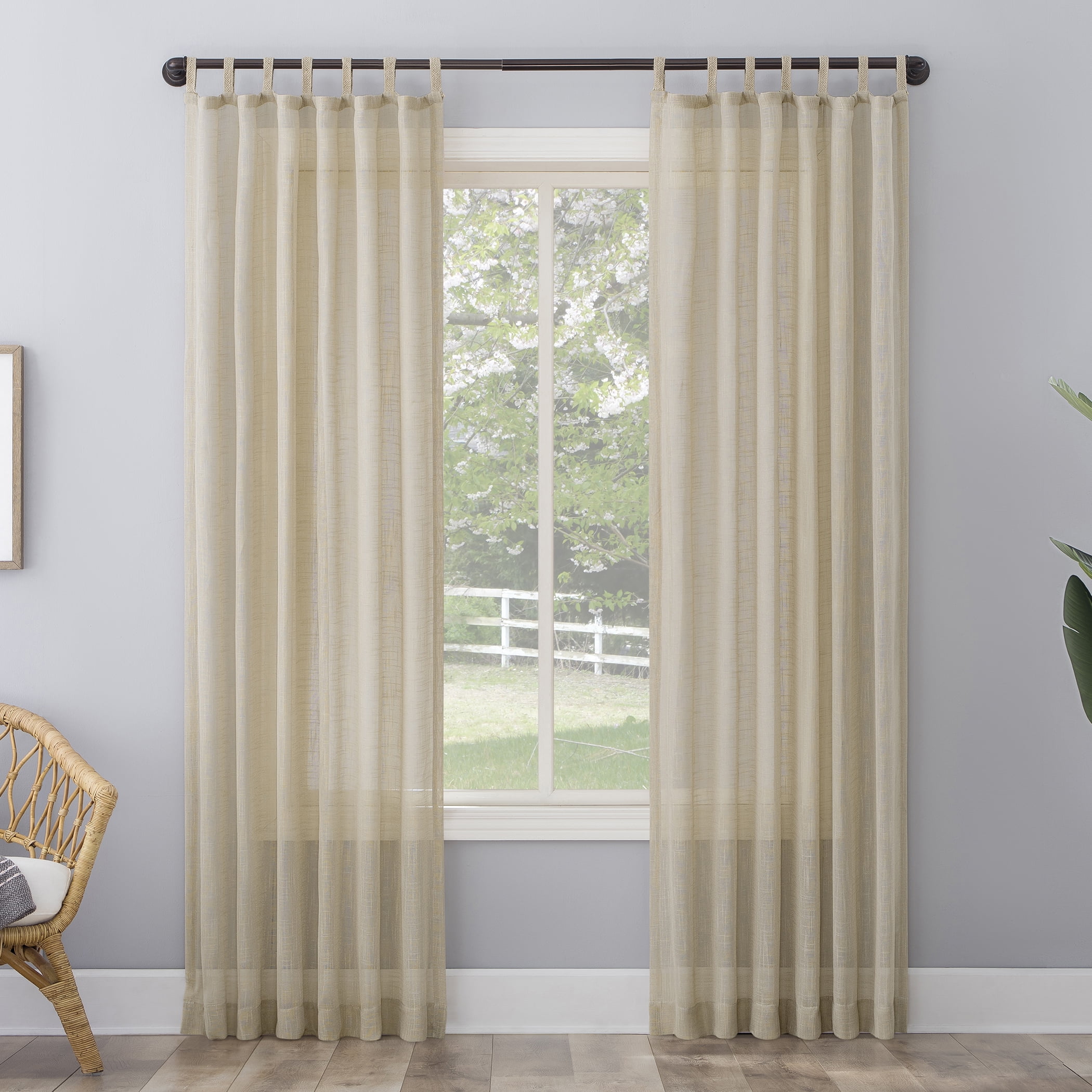 No. 918 Ceri Linen Texture Jute Tabs Semi-Sheer Tab Top Curtain Panel