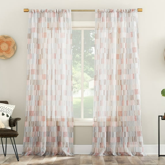 No. 918 Colby Offset Stripes Sheer Rod Pocket Curtain Panel, 56"x84", Multicolored