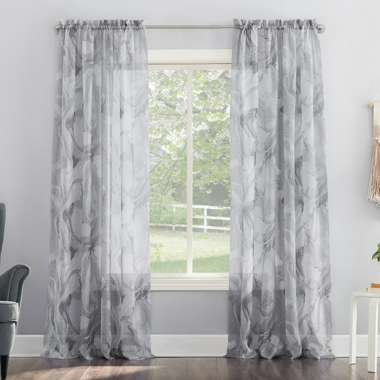 No. 918 Cristo Marble Print Crushed Voile Sheer Rod Pocket Curtain Panel 51 x84