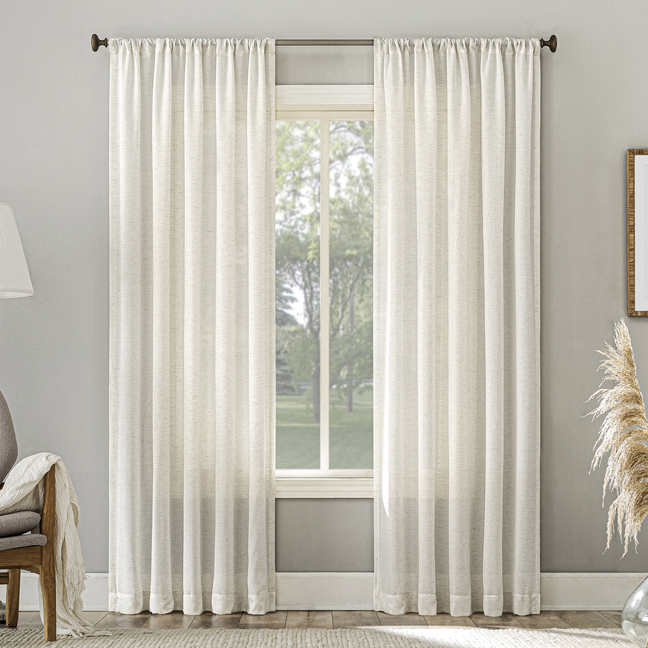 No. 918 Daniela Linen Blend Semi-Sheer Rod Pocket Curtain Panel, 54"W x 120"L, Pearl White