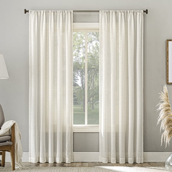 No. 918 Daniela Linen Blend Semi-Sheer Rod Pocket Curtain Panel, 54"W x 120"L, Pearl White