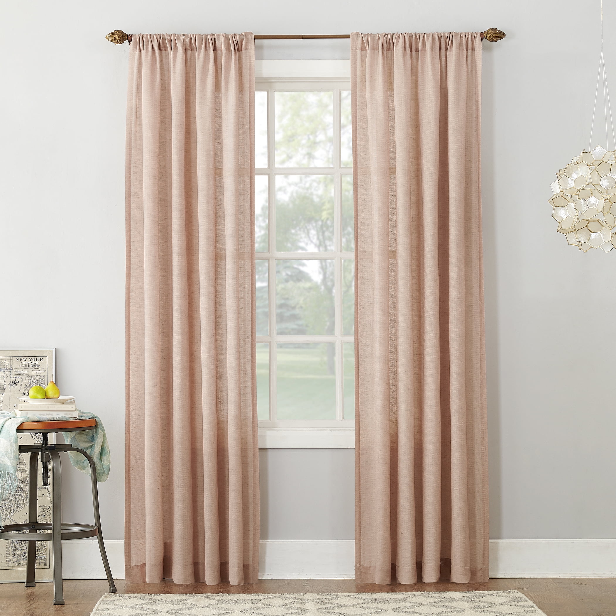 Blush Linen Blend Sheer Rod Pocket Curtain Panel, 54" x 63"