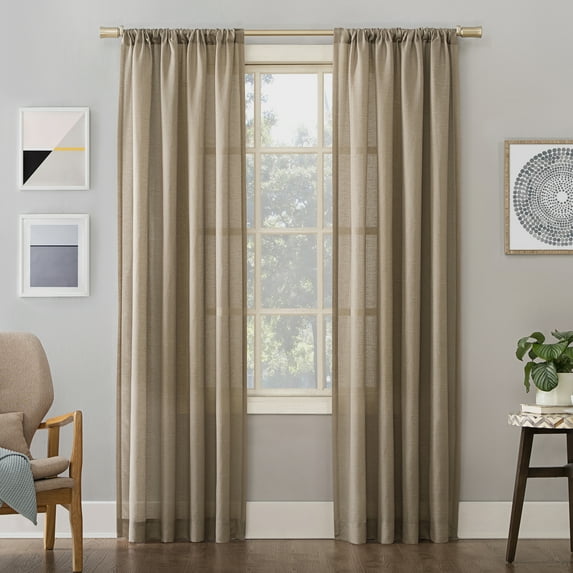 No. 918 Daniela 1-Piece Linen Blend Semi-Sheer Rod Pocket Curtain Panel, 54"x63", Taupe