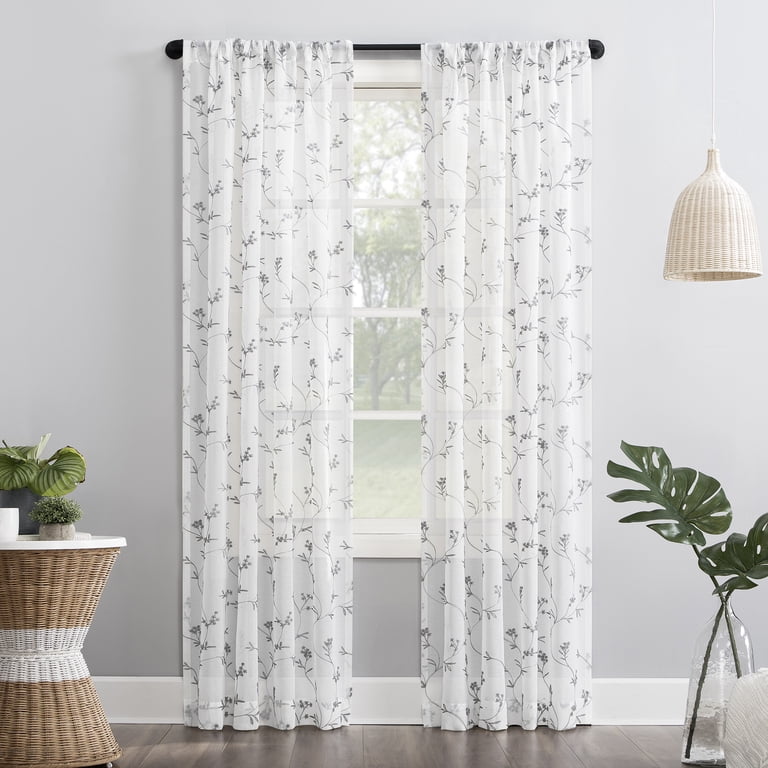 No. 918 Delia Embroidered Floral Sheer Curtain Panel photo 1