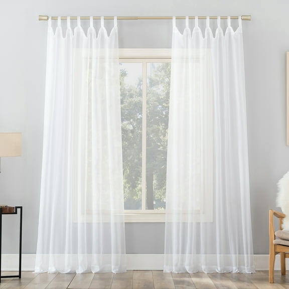 No. 918 Emily Sheer Voile Tab Top Curtain Panel, 59"x63", White