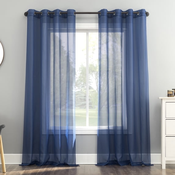 No. 918 Emily Voile Sheer Grommet Curtain Panel, 59"W X 63"L, Royal Blue