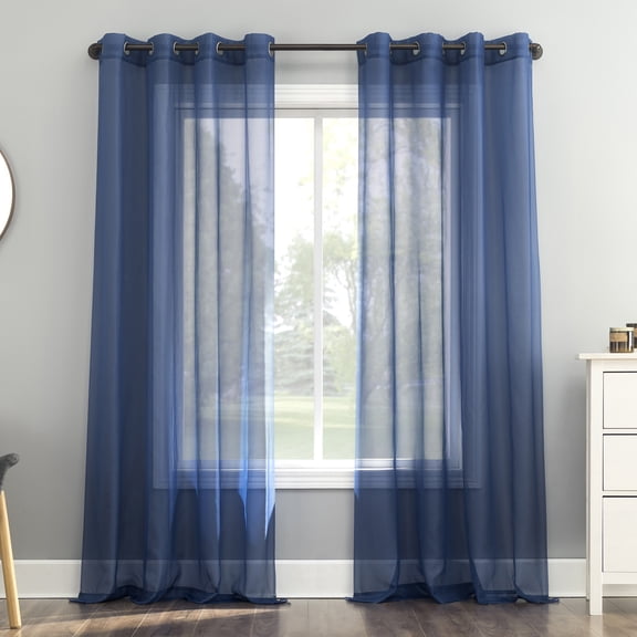No. 918 Emily Voile Sheer Grommet Curtain Panel, 59"W X 63"L, Royal Blue