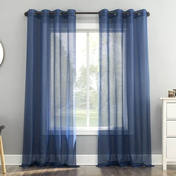 No. 918 Emily Voile Sheer Grommet Curtain Panel, 59"W X 95"L, Royal Blue