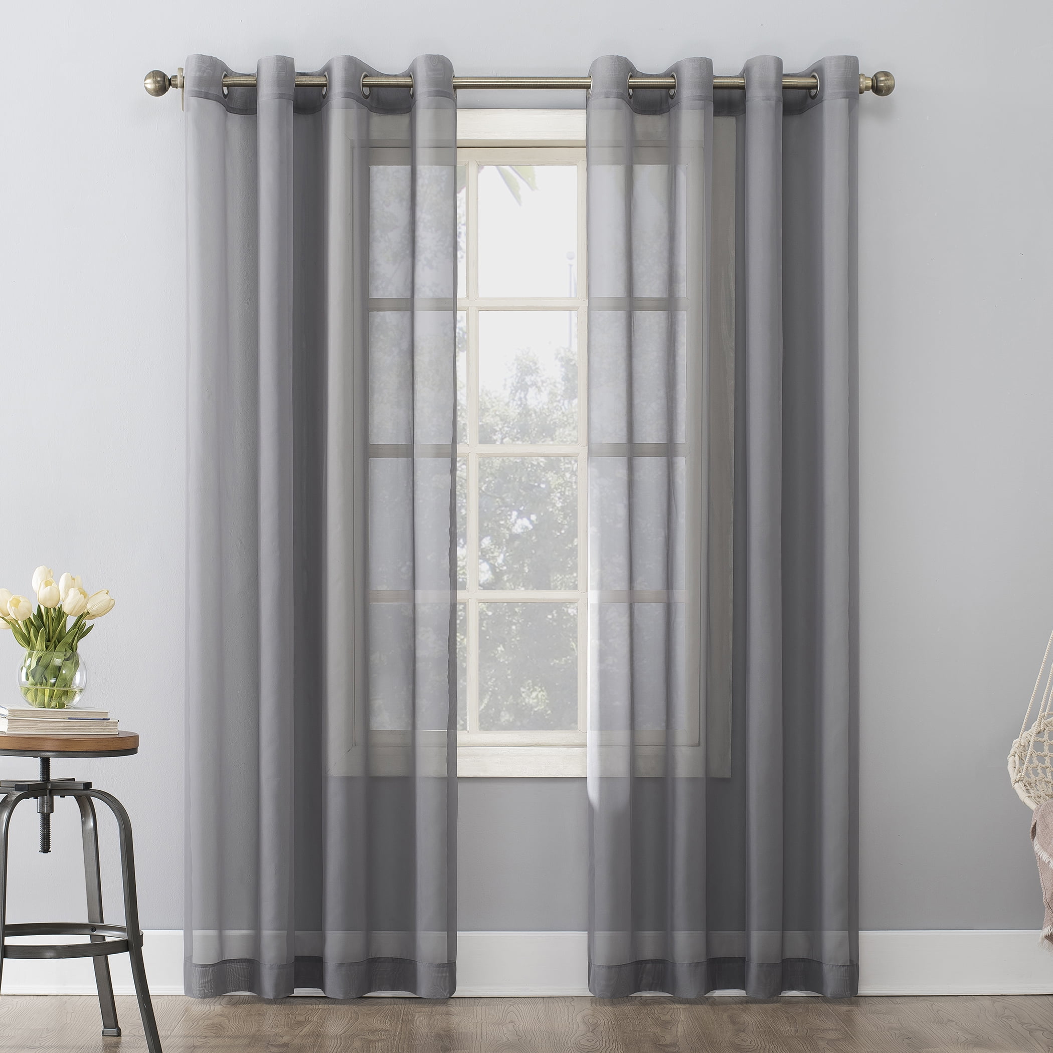 Charcoal Sheer Polyester Grommet Curtain Panel 59" x 84"