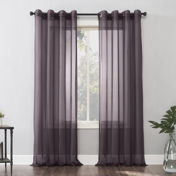 No. 918 Emily Voile Sheer Grommet Curtain Panel, 59"x84", Fig Purple