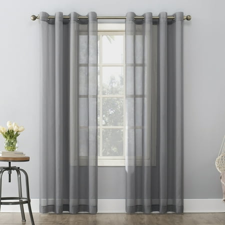 No. 918 Emily Voile Sheer Grommet Curtain Panel, 59"x95", Charcoal