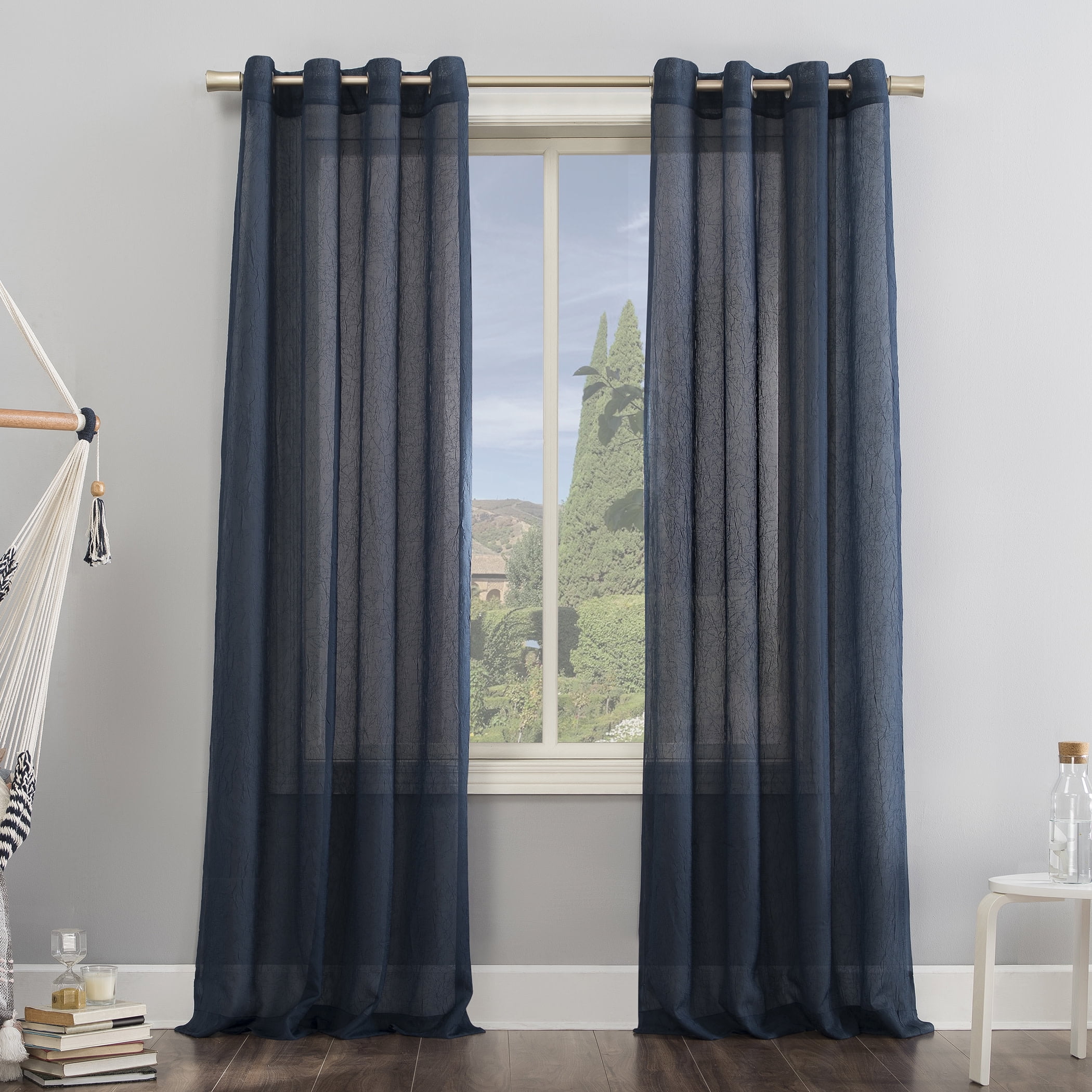 No. 918 Erica Crushed Voile Sheer Grommet Curtain Panel, 51"x63", Navy