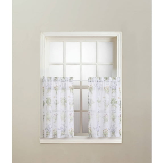 No. 918 Evesgarden Semi-Sheer Rod Pocket Kitchen Curtain Tier Pair, 54"x36", White