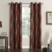 No. 918 Fantasia Ogee Print Semi-Sheer Grommet Curtain Panel, 48"x63", Paprika Red