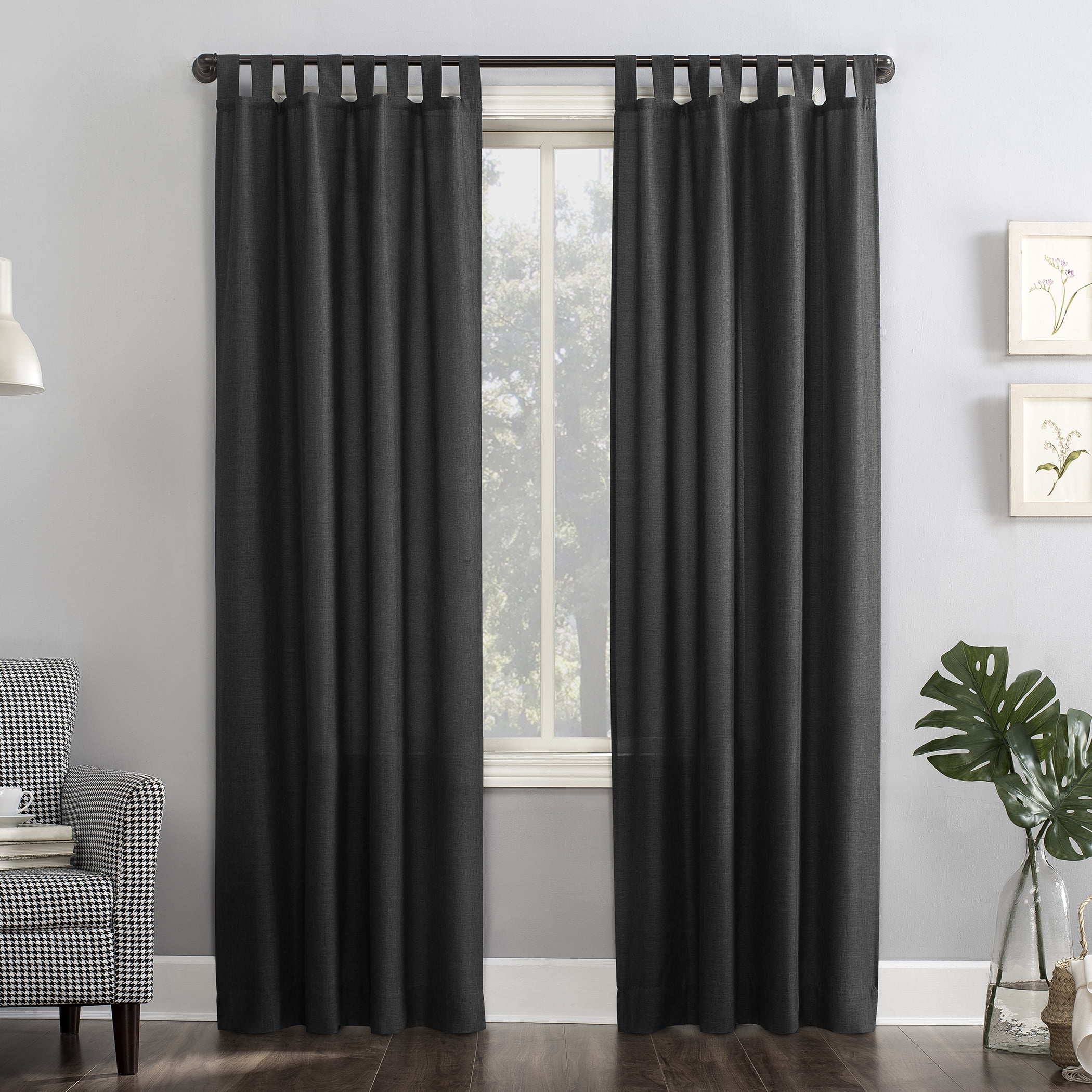Coal Gray Heathered Texture Semi-Sheer Tab Top Curtain Panel