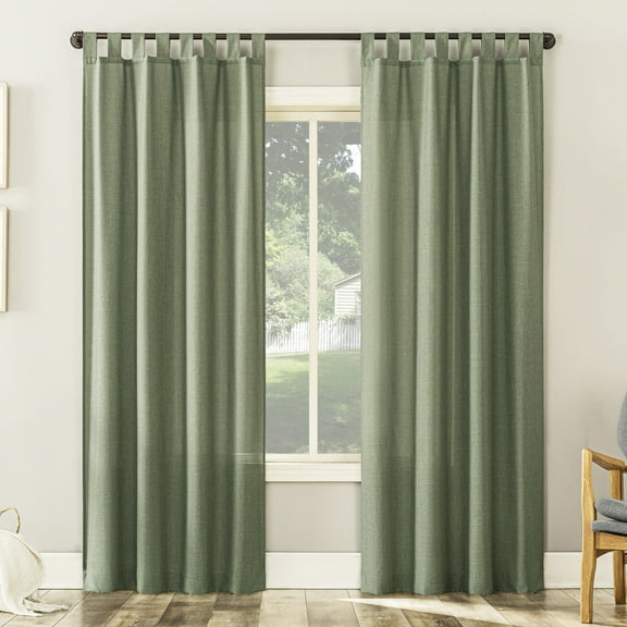 No. 918 Farrell Heathered Texture Semi-Sheer Tab Top Curtain Panel, 40"x63", Moss Green