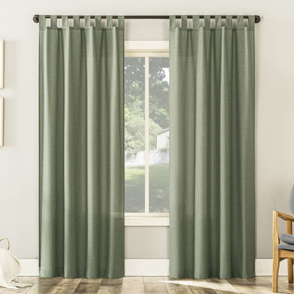 No. 918 Farrell Heathered Texture Semi-Sheer Tab Top Curtain Panel, 40"x95", Moss Green