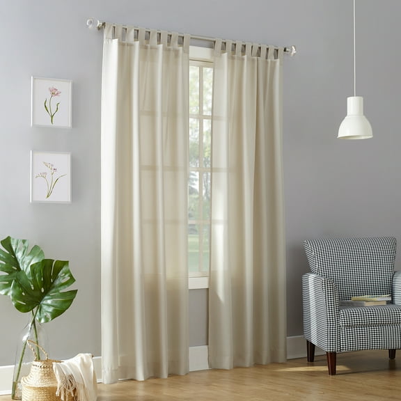 No. 918 Farrell Heathered Textured Semi-Sheer Tab Top Curtain Panel, Ecru, 40x84