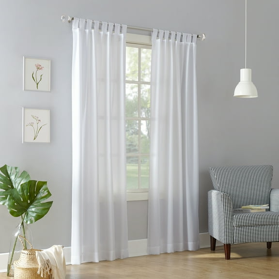 No. 918 Farrell Semi-Sheer Tab Top Curtain Panel, 40" x 95" , White