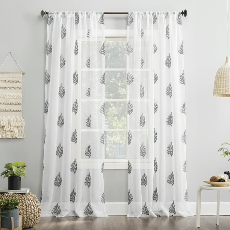 No. 918 Fern Embroidered Fern Sheer Rod Pocket Curtain Panel, Adult