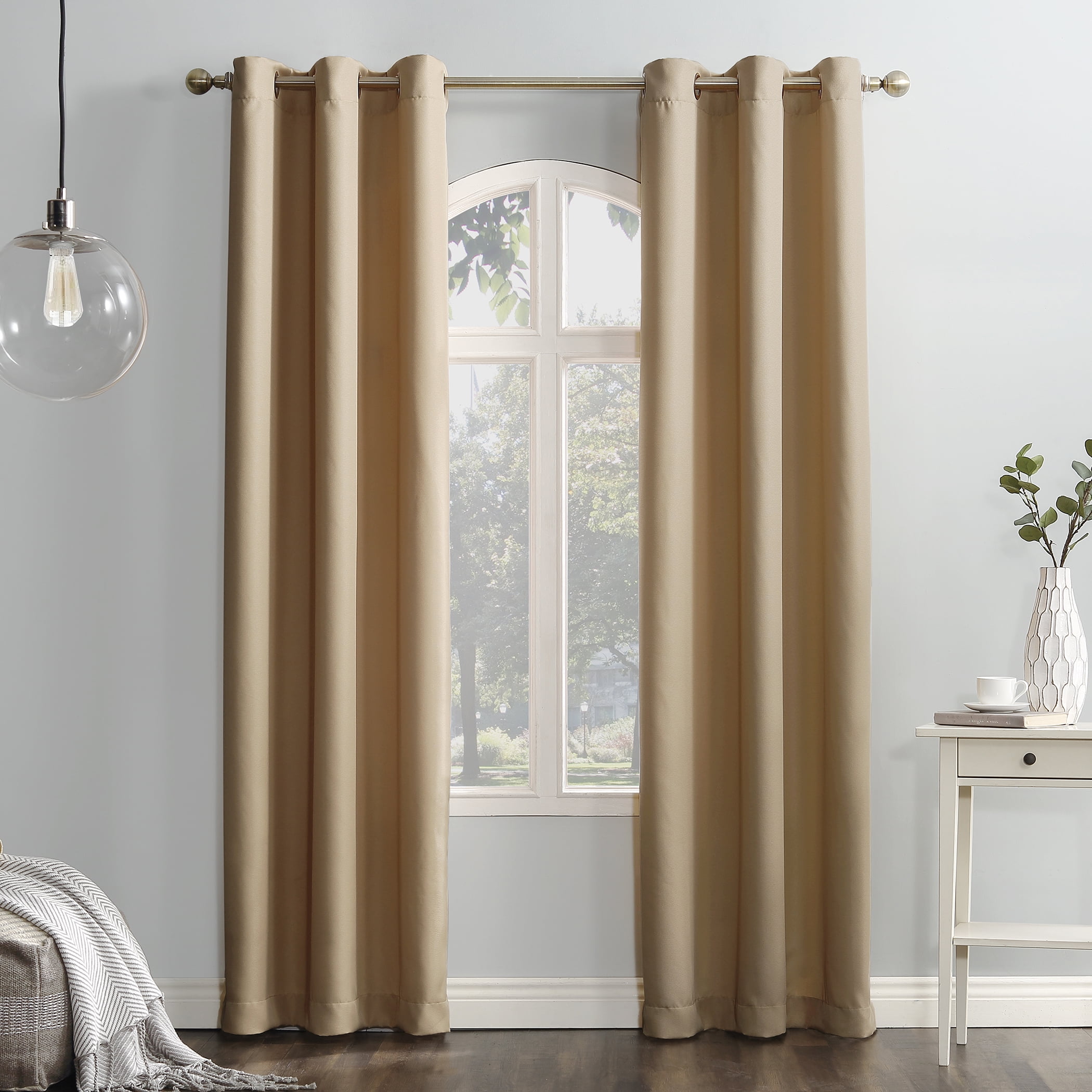 Taupe Polyester Semi-Sheer Grommet Curtain Panel, 48" x 63"
