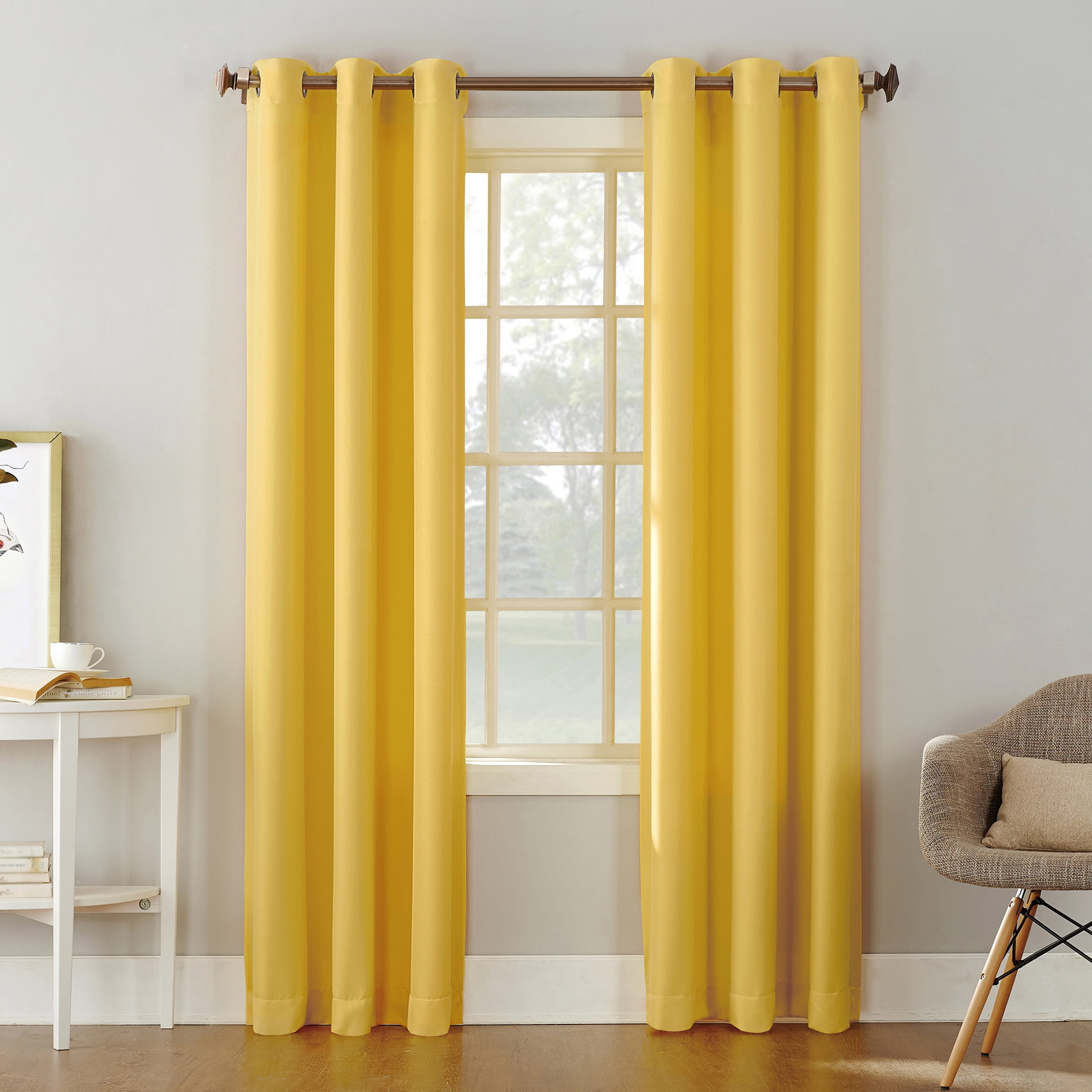 48" x 84" Yellow Polyester Light-Filtering Grommet Curtain Panel