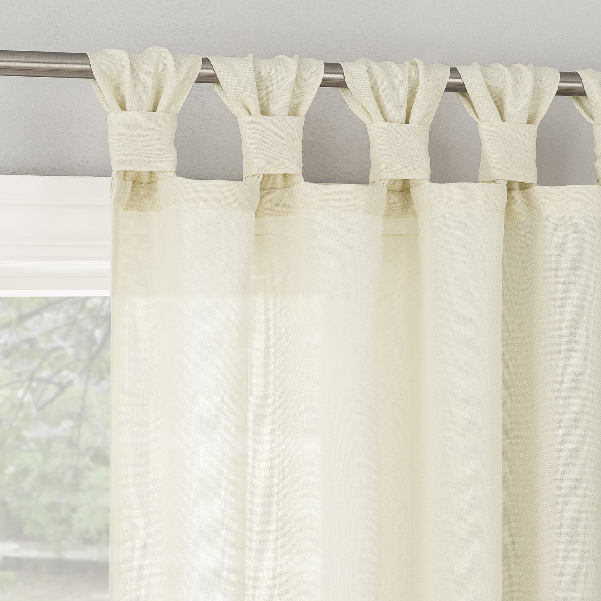 Ivory Polyester Sheer Tab Top Window Panel with Bow Embellishment
