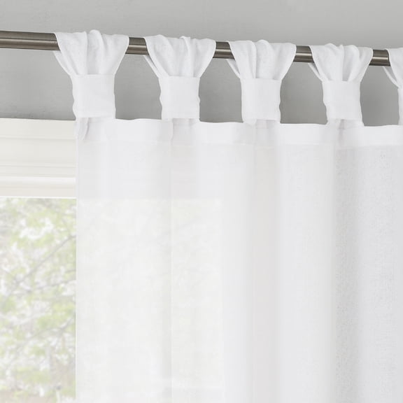 No. 918 Hathaway Twist Tab Semi-Sheer Tab Top Curtain Panel, 40"x63", White