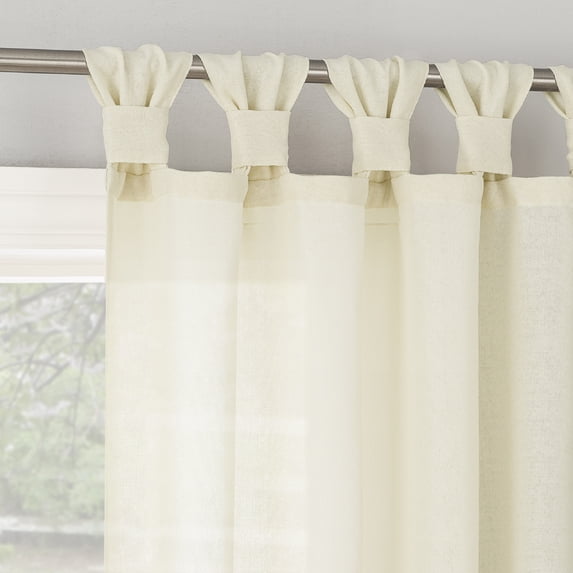 No. 918 Hathaway Twist Tab Semi-Sheer Tab Top Curtain Panel, 40"x84", Ivory