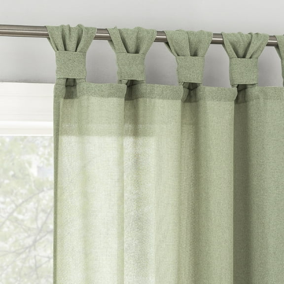 No. 918 Hathaway Twist Tab Semi-Sheer Tab Top Curtain Panel, 40"x84", Sage Green