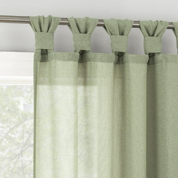 No. 918 Hathaway Twist Tab Semi-Sheer Tab Top Curtain Panel, 40"x96", Sage Green