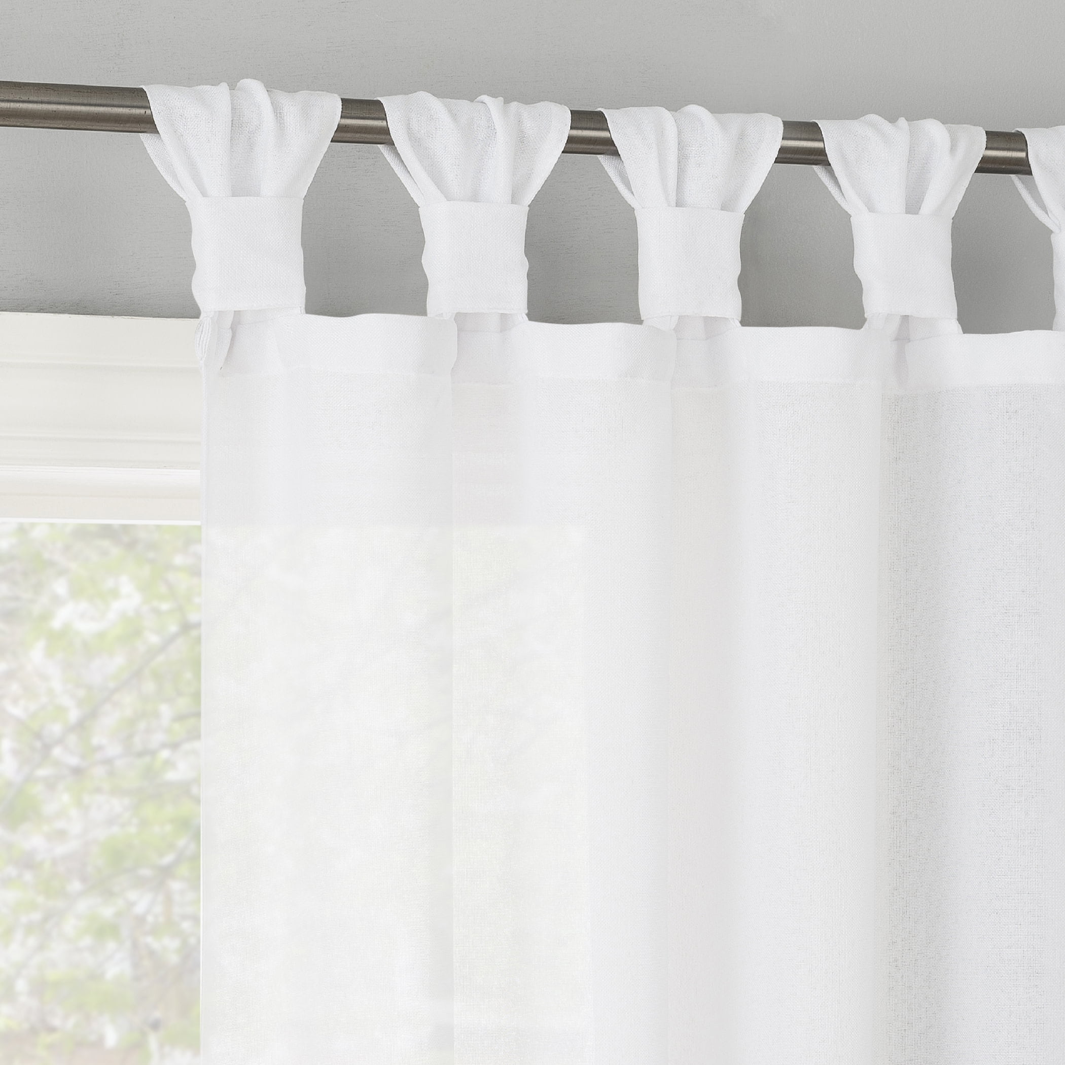 White Polyester Light-Filtering Tab Top Curtain Panel, 40" x 96"