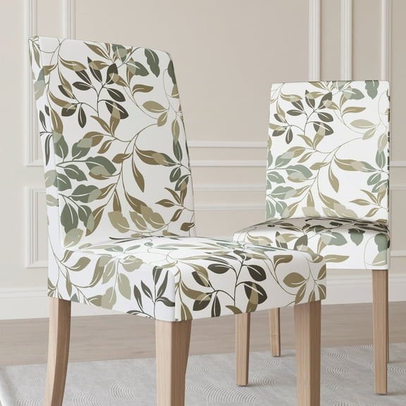 No. 918 Hillsboro 2-Pack Botanical Print Stretch Fit Elastic Dining Chair Cover Pair, Sage Green