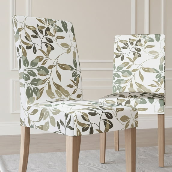 No. 918 Hillsboro 2-Pack Botanical Print Stretch Fit Elastic Dining Chair Cover Pair, Sage Green